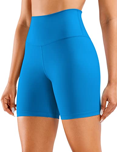 CRZ YOGA Damen Kurze Yoga Leggings High Waist Blickdicht Fithess Shorts Radlerhose Sporthose - Naked Feeling - 15cm Madagaskar Blau 40 von CRZ YOGA