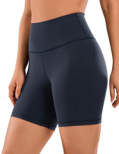 CRZ YOGA Damen Kurze Yoga Leggings High Waist Blickdicht Fithess Shorts Radlerhose Sporthose - Naked Feeling - 15cm Marine 40 von CRZ YOGA