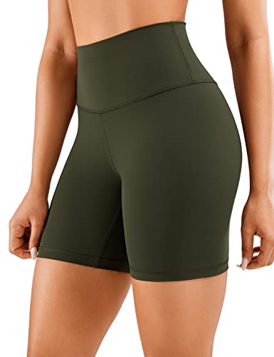 CRZ YOGA Naked Feeling Damen Radlerhose Blickdicht Hohe Taille Kurze Sporthose Yoga Sommer Shorts für Gym Sport - 15cm Olivgrun 42 von CRZ YOGA