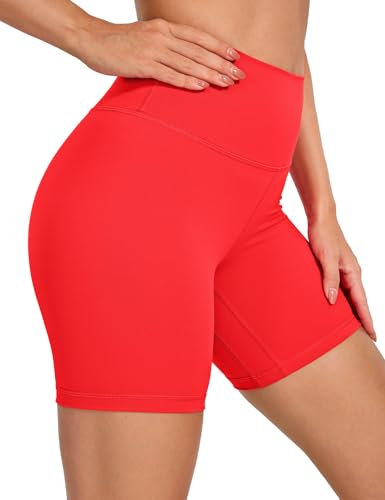 CRZ YOGA Damen Kurze Yoga Leggings High Waist Blickdicht Fithess Shorts Radlerhose Sporthose - Naked Feeling - 15cm Tiefrot 40 von CRZ YOGA