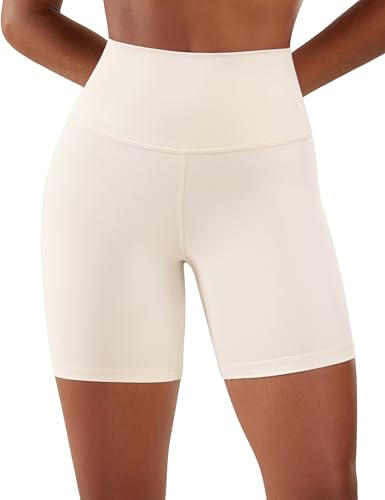 CRZ YOGA Damen Kurze Yoga Leggings High Waist Blickdicht Fithess Shorts Radlerhose Sporthose - Naked Feeling - 15cm Weiße Aprikose 40 von CRZ YOGA