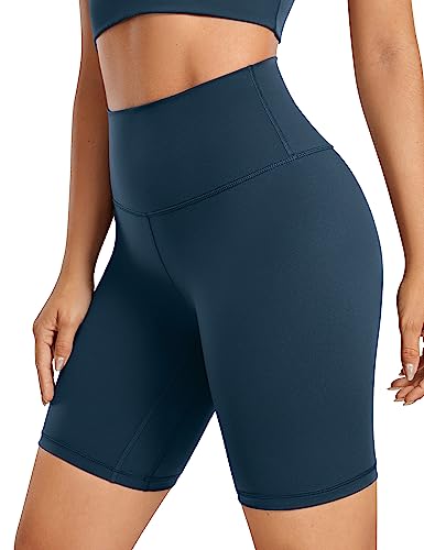 CRZ YOGA Naked Feeling Damen Radlerhose Blickdicht Hohe Taille Kurze Sporthose Yoga Sommer Shorts für Gym Sport - 20cm FRANZÖSISCHE Marine 40 von CRZ YOGA
