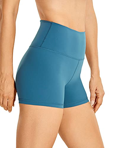 CRZ YOGA Damen Kurze Yoga Leggings High Waist Blickdicht Fithess Shorts Radlerhose Sporthose - Naked Feeling - 7cm Petrol Blue 38 von CRZ YOGA