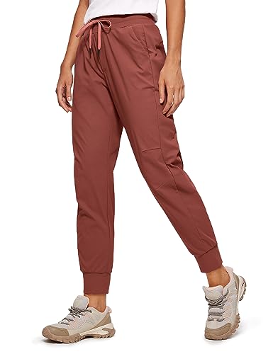 CRZ YOGA Damen Lässige Sporthose Tunnelzug Taille Jogger Pants Jogginghose Freizeithose mit Taschen - 70cm Der Cognac Brown 40 von CRZ YOGA