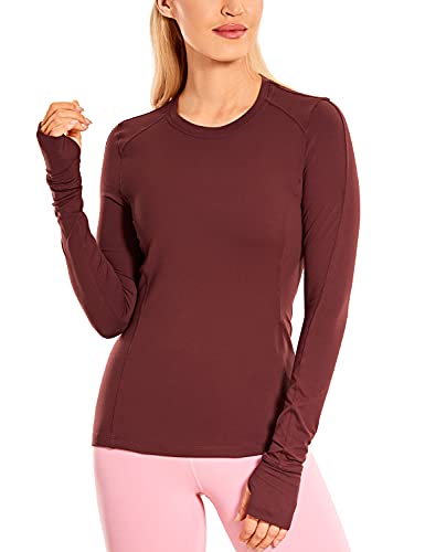 CRZ YOGA Damen Langarm Oberteil Sport Workout Top Laufshirt mit Daumenloch Noctilucence rot 36 von CRZ YOGA