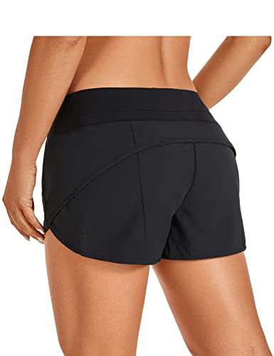 CRZ YOGA Damen Running Shorts Laufshorts Fitnesshose Sporthose Leichte Kurz Hose mit Tasche und Innenhose - 6cm Schwarz_2.5 44 von CRZ YOGA