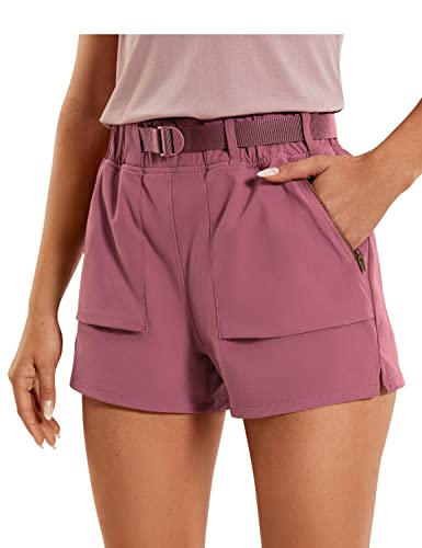 CRZ YOGA Damen Leicht Wandern Shorts mit Gürtel Sportshorts Kurze Hose Laufshorts mit Taschen - 7.6cm Misty Merlot 34 von CRZ YOGA