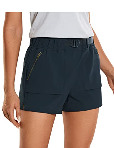CRZ YOGA Damen Leicht Wandern Shorts mit Gürtel Sportshorts Kurze Hose Laufshorts mit Taschen - 7.6cm Echte Marine 38 von CRZ YOGA
