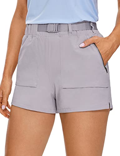 CRZ YOGA Damen Leicht Wandern Shorts mit Gürtel Sportshorts Kurze Hose Laufshorts mit Taschen - 7.6cm Möwe Grau 34 von CRZ YOGA