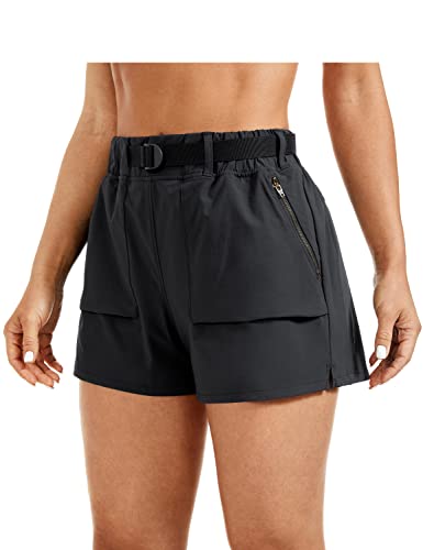 CRZ YOGA Damen Leicht Wandern Shorts mit Gürtel Sportshorts Kurze Hose Laufshorts mit Taschen - 7.6cm Tinte grau 40 von CRZ YOGA