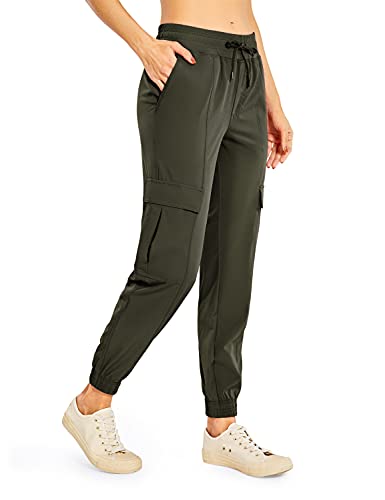 CRZ YOGA Damen Leichtgewicht Workout Joggers Lässige Kordelzug Running Pants mit Taschen - 71cm Dunkle Olive 38 von CRZ YOGA