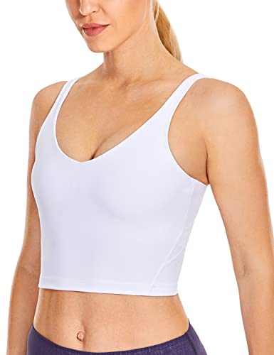 CRZ YOGA Damen Longline Sport BH Ohne Bügel Gepolster Yoga Bras Workout Running Crop top Tanktops Weiss L von CRZ YOGA