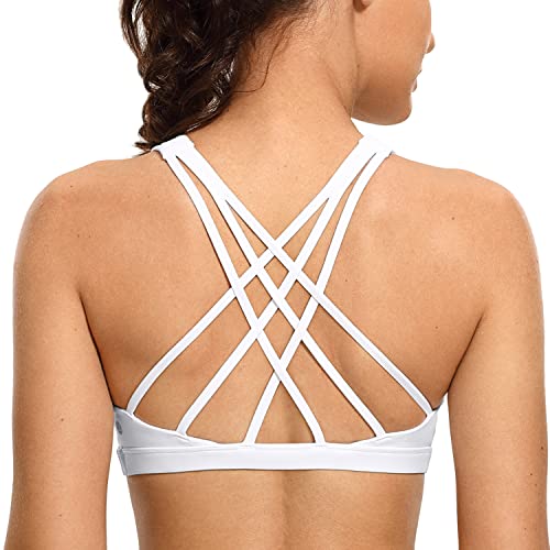 CRZ YOGA Damen Longline Sport BH Gekreuzt Rücken Gepolstert Crop Top Fitness Lauf Joggen Yoga Bra Tops Weiss L von CRZ YOGA