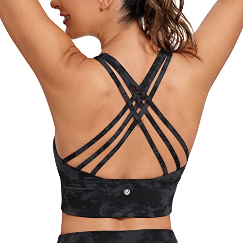 CRZ YOGA Damen Longline Sport-BH Ohne Bügel Gepolstert Bra Top Wirefree Padded Yoga Crop Tops Der Rauchtintennebel L von CRZ YOGA