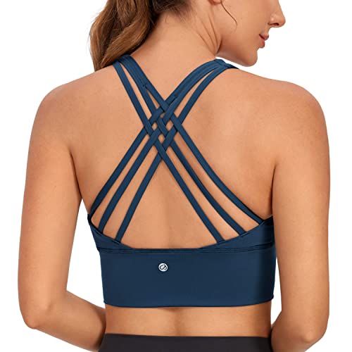 CRZ YOGA Damen Longline Sport-BH Ohne Bügel Gepolstert Bra Top Wirefree Padded Yoga Crop Tops FRANZÖSISCHE Marine XL von CRZ YOGA