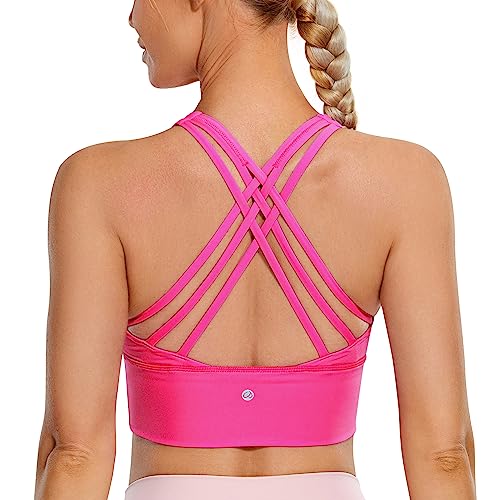 CRZ YOGA Damen Longline Sport-BH Ohne Bügel Gepolstert Bra Top Wirefree Padded Yoga Crop Tops Hibiskus-Purpur M von CRZ YOGA