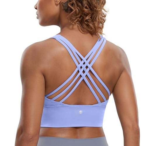 CRZ YOGA Damen Longline Sport-BH Ohne Bügel Gepolstert Bra Top Wirefree Padded Yoga Crop Tops Immergrünes Violett L von CRZ YOGA