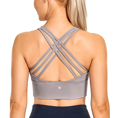 CRZ YOGA Damen Longline Sport-BH Ohne Bügel Gepolstert Bra Top Wirefree Padded Yoga Crop Tops Lunar Rock L von CRZ YOGA