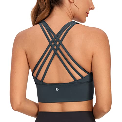 CRZ YOGA Damen Longline Sport-BH Ohne Bügel Gepolstert Bra Top Wirefree Padded Yoga Crop Tops Melanit L von CRZ YOGA