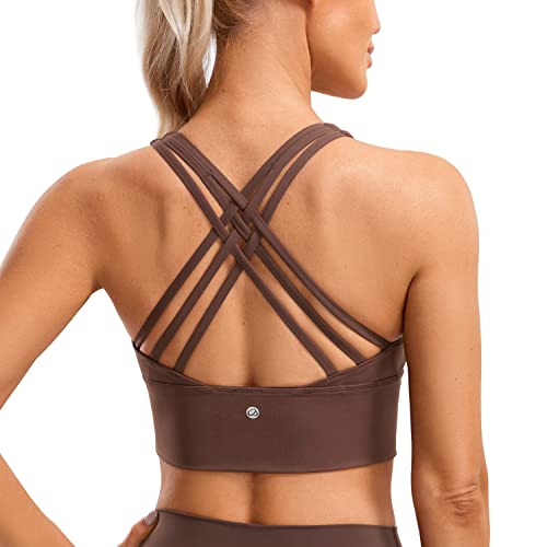 CRZ YOGA Damen Longline Sport-BH Ohne Bügel Gepolstert Bra Top Wirefree Padded Yoga Crop Tops Taupe L von CRZ YOGA