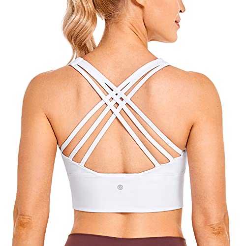 CRZ YOGA Damen Longline Sport-BH Ohne Bügel Gepolstert Bra Top Wirefree Padded Yoga Crop Tops Weiss XS von CRZ YOGA