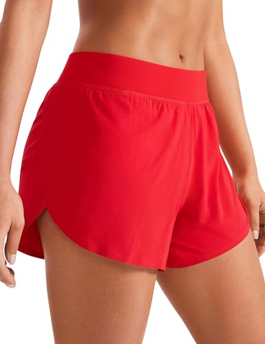 CRZ YOGA Damen Mid Waist Running Shorts Seitliche Splits Sport Workout Kurze Hose Leichte Atmungsaktive Sporthose Laufhose Tiefrot 38 von CRZ YOGA