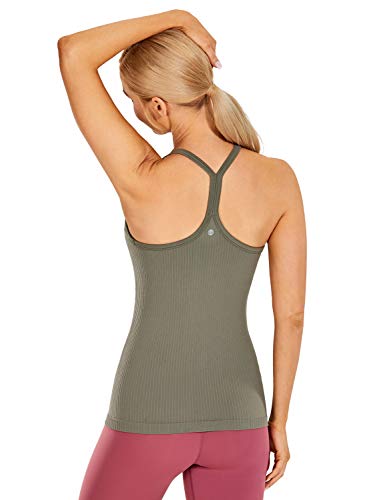 CRZ YOGA Damen Sport Tank Top Racerback Ärmelloses Shirt Sommer Leichte Yoga Tops Elastische Fitness Oberteile Dunkelgrün 44 von CRZ YOGA