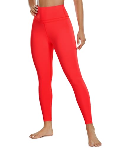 CRZ YOGA Damen Naked Feeling Sport Leggings High Wasit Sporthose Yogahose Blickdicht Lange Yoga Leggins - 64cm Tiefrot 42 von CRZ YOGA