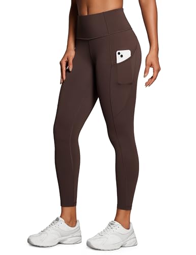 CRZ YOGA Damen Naked Feeling Sport Leggings mit Taschen High Waist Sporthose Gym Blickdicht Yogahose - 64cm Heißes Fudge-Brown 42 von CRZ YOGA