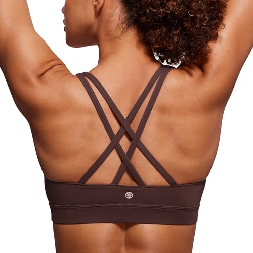 CRZ YOGA Damen Ohne Bügel Sport BH Gekreuzt Rücken Spaghetti Top Abnehmbare Pads Yoga Croptop Heißes Fudge-Brown XL von CRZ YOGA