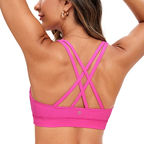 CRZ YOGA Damen Ohne Bügel Sport BH Gekreuzt Rücken Spaghetti Top Abnehmbare Pads Yoga Croptop Hibiskus-Purpur M von CRZ YOGA