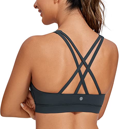 CRZ YOGA Damen Ohne Bügel Sport BH Gekreuzt Rücken Spaghetti Top Abnehmbare Pads Yoga Croptop Melanit L von CRZ YOGA