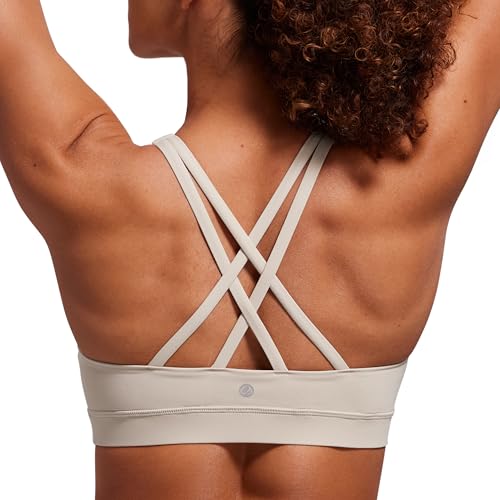 CRZ YOGA Damen Ohne Bügel Sport BH Gekreuzt Rücken Spaghetti Top Abnehmbare Pads Yoga Croptop Mojave-Braun M von CRZ YOGA