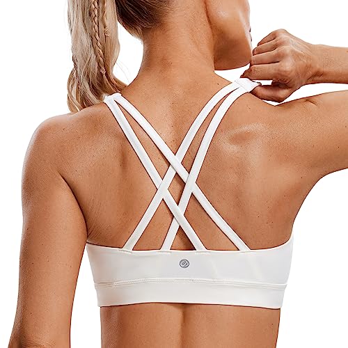 CRZ YOGA Damen Ohne Bügel Sport BH Gekreuzt Rücken Spaghetti Top Abnehmbare Pads Yoga Croptop Weiße Aprikose XL von CRZ YOGA