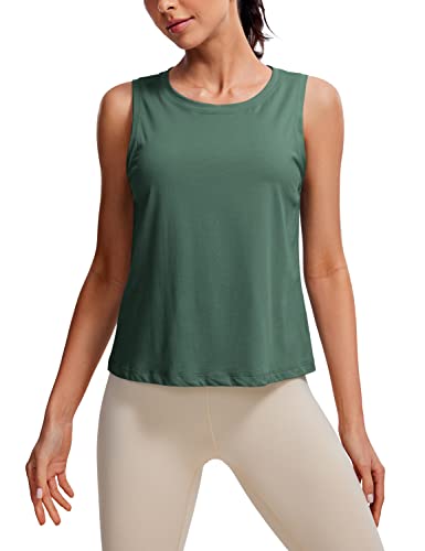 CRZ YOGA Damen Pima Baumwolle Ärmelloses Locker Tank Tops Übung Gym Yoga Tops Athletische Shirts Graphitgrün 36 von CRZ YOGA