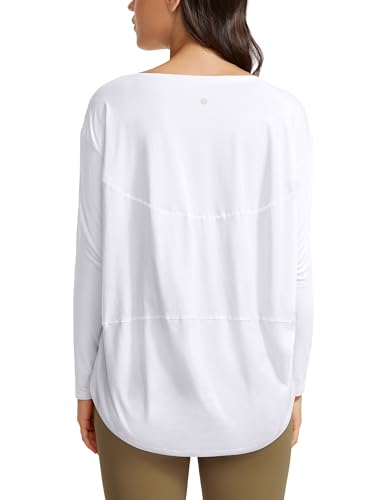 CRZ YOGA Damen Pima Baumwolle Sport Langarmshirt Fitness Yoga Langarm Leichte Shirt Longsleeve Lässig Oberteile Weiss 36 von CRZ YOGA