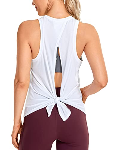 CRZ YOGA Damen Pima-Baumwolle Workout Tank Tops Yoga Open Back Shirts Loose fit Athletic Sports Weiss 44 von CRZ YOGA