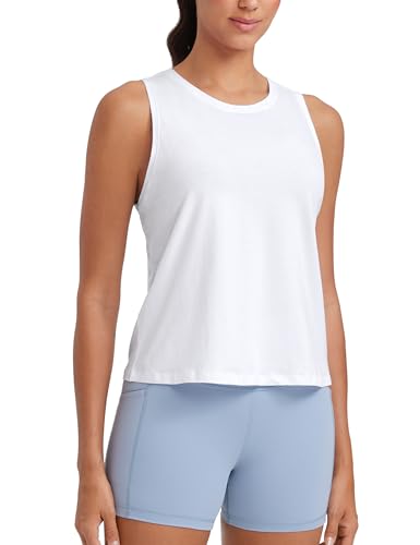 CRZ YOGA Damen Pima Baumwolle Ärmelloses Locker Tank Tops Übung Gym Yoga Tops Athletische Shirts Weiss 42 von CRZ YOGA