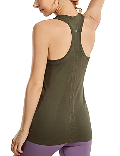 CRZ YOGA Damen Racer Tank Top - Ärmellos Essential Fitness T-Shirt Tops Olivgelb 36 von CRZ YOGA