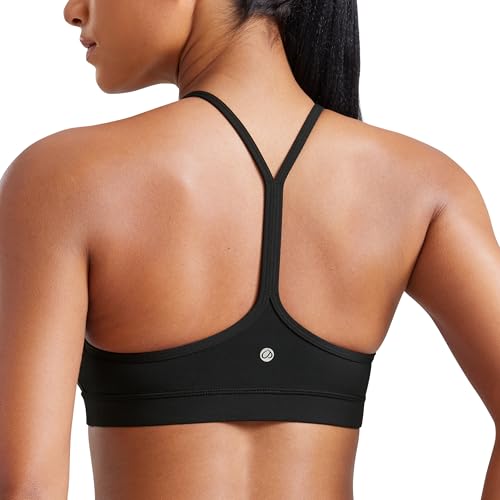 CRZ YOGA Damen Racerback Sport BH Gepolstert Ohne Bügel Y-Rücken Yoga BH Sommer Atmungsaktiv Spaghetti Top Schwarz L von CRZ YOGA