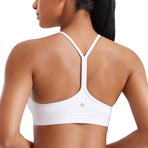 CRZ YOGA Damen Butterluxe Racerback Sport BH Gepolstert Ohne Bügel Y-Rücken Yoga Bra Sommer Atmungsaktiv Spaghetti Top Weiss M von CRZ YOGA