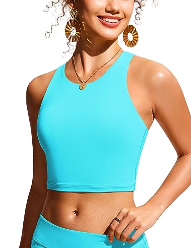 CRZ YOGA Damen Racerback Swim Top Bikini Oberteil Schnell Trocknend Padded Swimsuit Türkis 42 von CRZ YOGA