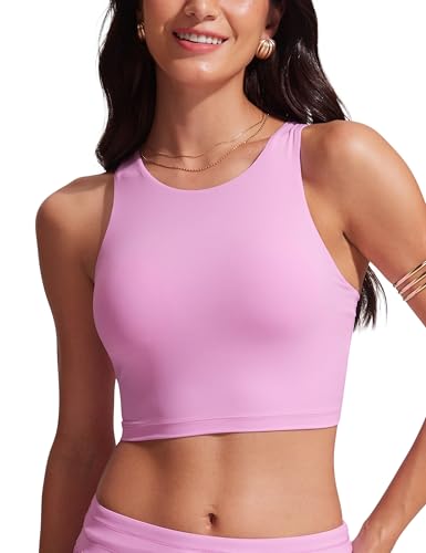CRZ YOGA Damen Racerback Swim Top Bikini Oberteil Schnell Trocknend Padded Swimsuit Vita Rosa 44 von CRZ YOGA