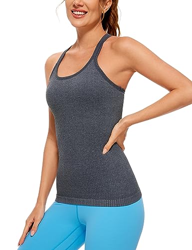 CRZ YOGA Damen Racerback Yoga Tank Top Gepolstert Ohne Bügel Sport Top Nahtlos Lang Tanktops Fitness Gym Oberteile Hellgrau 7 34 von CRZ YOGA