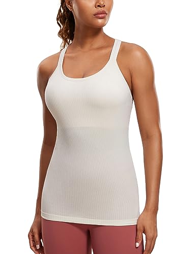 CRZ YOGA Damen Racerback Yoga Tank Top Gepolstert Ohne Bügel Sport Top Nahtlos Lang Tanktops Fitness Gym Oberteile Weiße Aprikose 42 von CRZ YOGA