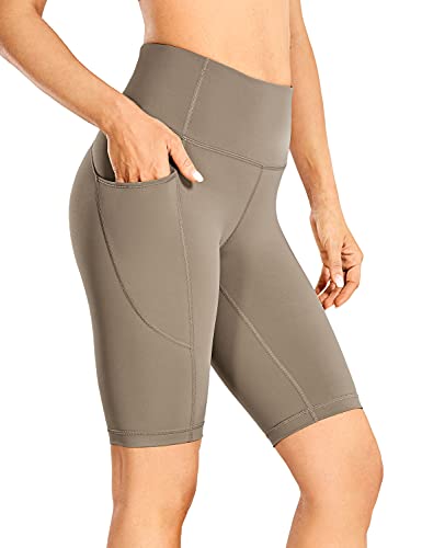 CRZ YOGA Naked Feeling Damen Radlerhose High Waist Yoga Leggings Kurze Sporthose Biker Shorts mit Seitentaschen - 25cm Khaki Nebel 36 von CRZ YOGA