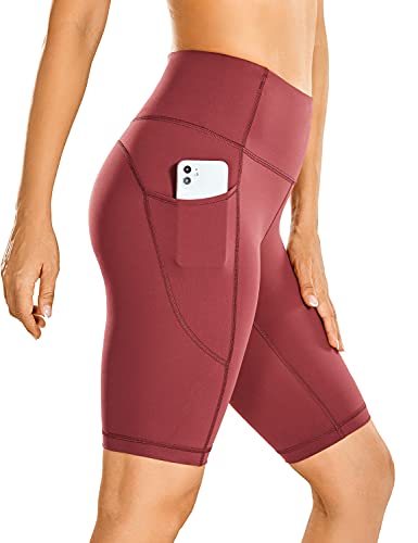 CRZ YOGA Naked Feeling Damen Radlerhose High Waist Yoga Leggings Kurze Sporthose Biker Shorts mit Seitentaschen - 25cm Savanne 38 von CRZ YOGA