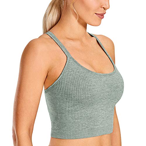 CRZ YOGA Damen Riemchen Longline Sport-BH Vollflächige gepolsterte kabellose Racerback Yoga BH Crop Tank Tops Dunkelgrün L von CRZ YOGA