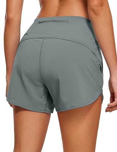 CRZ YOGA Damen Running Shorts High Waist Laufshorts mit Innenslip Atmungsaktiv Kurz Sporthose Zip Tasche Sweatshorts - 10cm Grauer Salbei 38 von CRZ YOGA