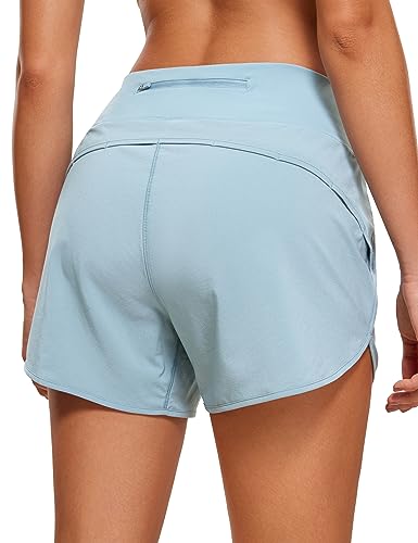 CRZ YOGA Damen Running Shorts High Waist Laufshorts mit Innenslip Atmungsaktiv Kurz Sporthose Zip Tasche Sweatshorts - 10cm Hellgraublau 38 von CRZ YOGA